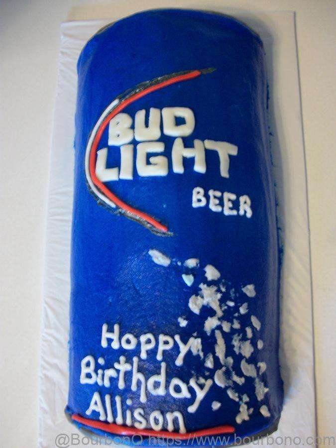 Cake that is shaped as a Bud Light can