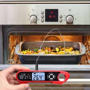 Oven-safe meat thermometers need to be inserted into the meat before cooking